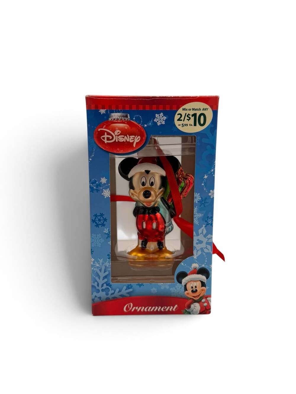 Disney Santa Mickey Mouse Glass Christmas Ornament New in Box